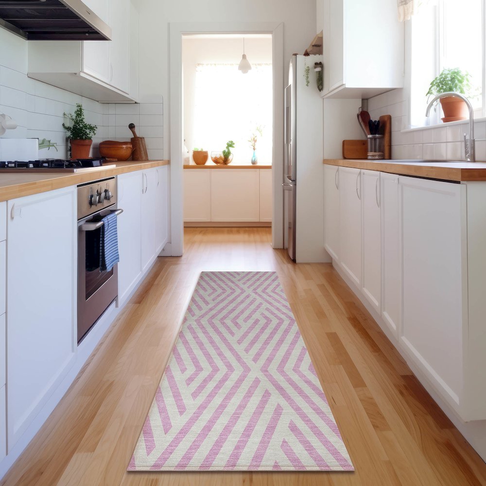 Premium Machine Washable Mayfield  Pink 2'3" x 7'6" Runner Rug. Picture 5