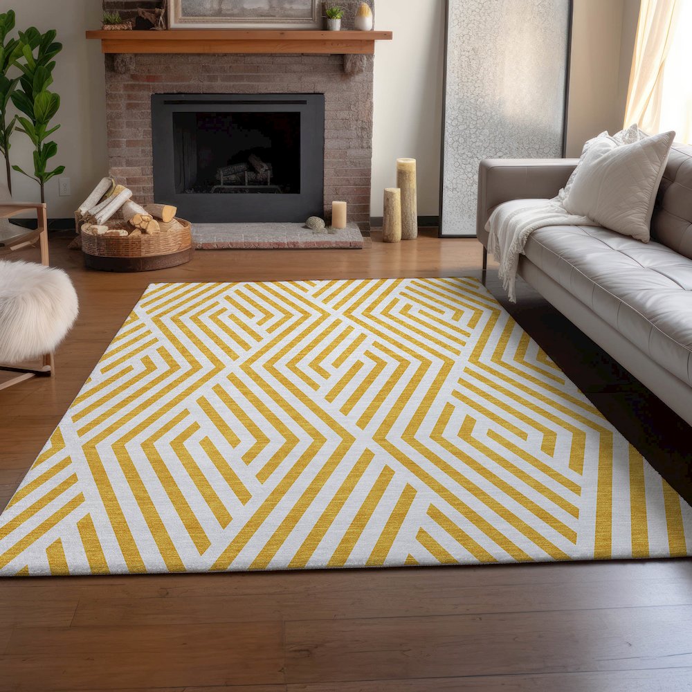 Premium Machine Washable Mayfield  Yellow 2'6" x 3'10" Rug. Picture 6