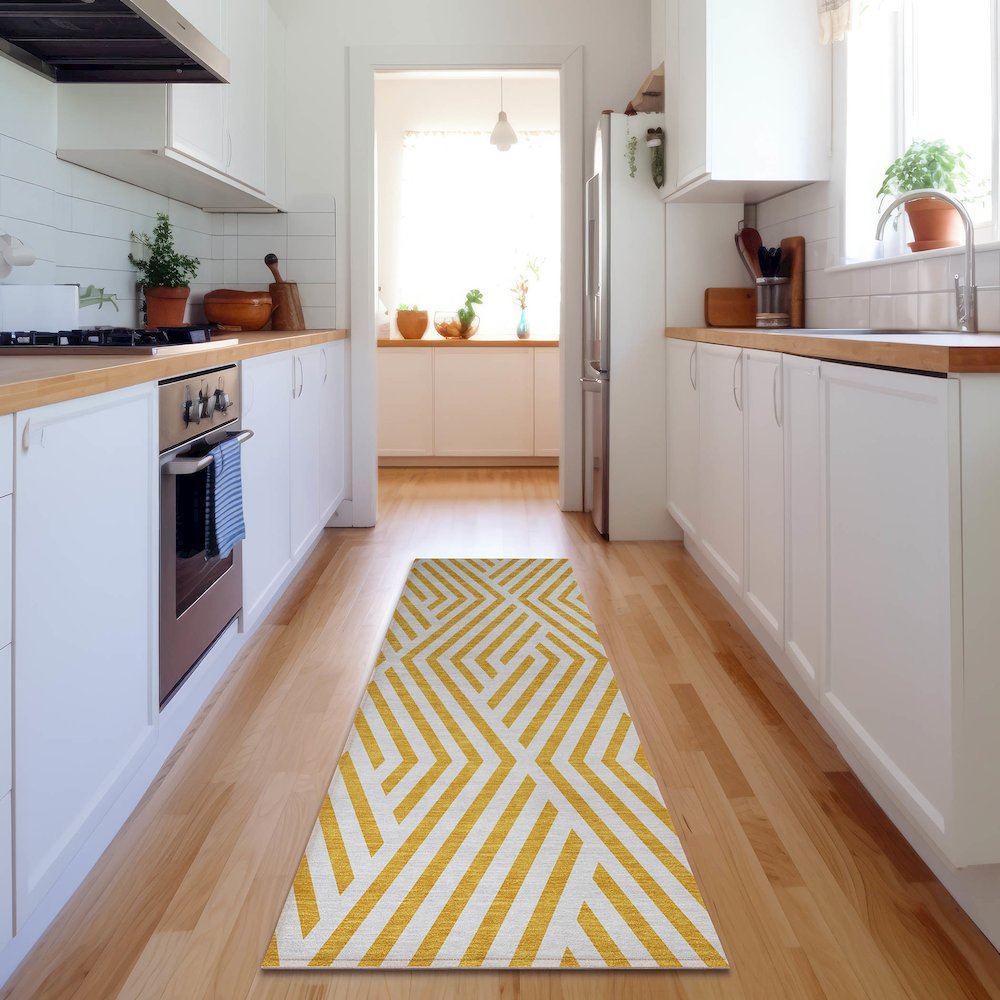 Premium Machine Washable Mayfield  Yellow 2'3" x 7'6" Runner Rug. Picture 5