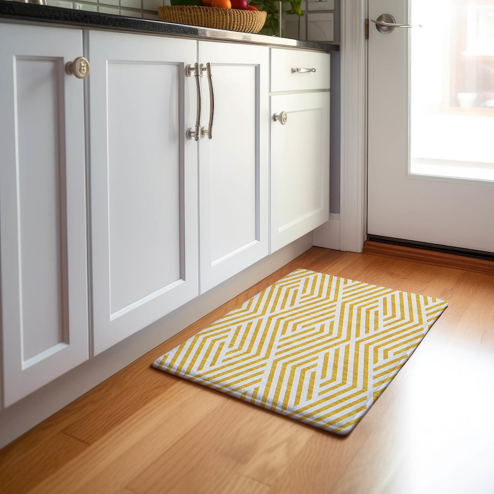 Premium Machine Washable Mayfield  Yellow 1'8" x 2'6" Rug. Picture 5