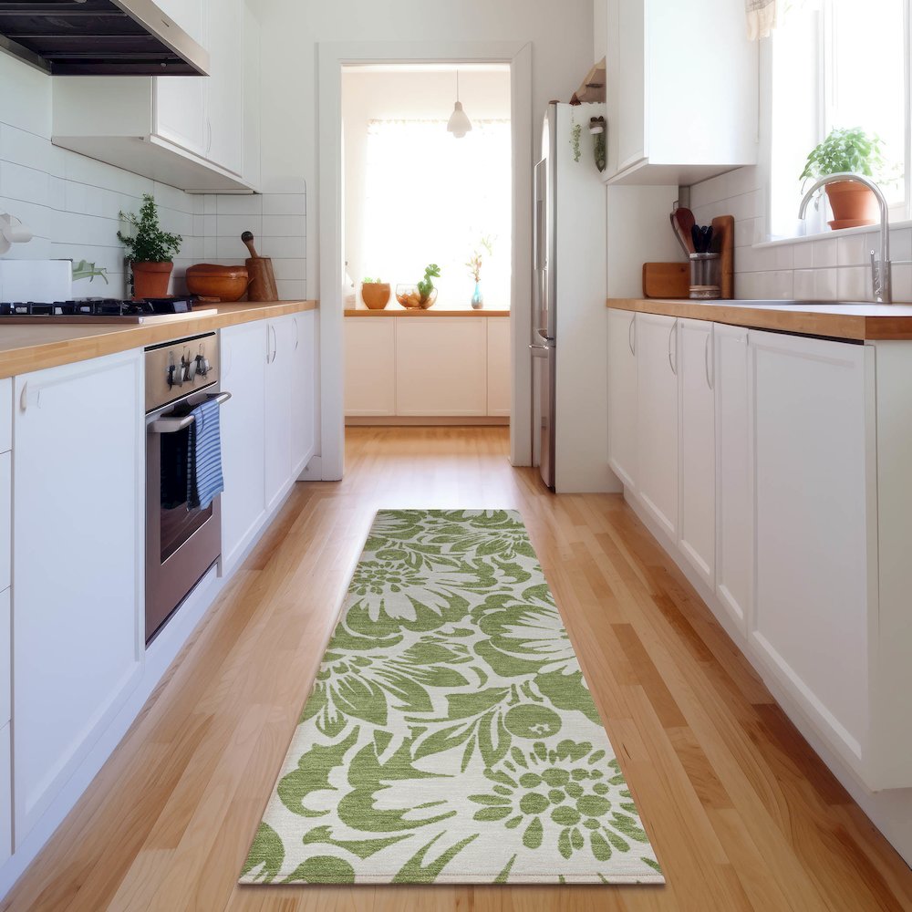 Premium Machine Washable Mayfield  Aloe 2'3" x 7'6" Runner Rug. Picture 5