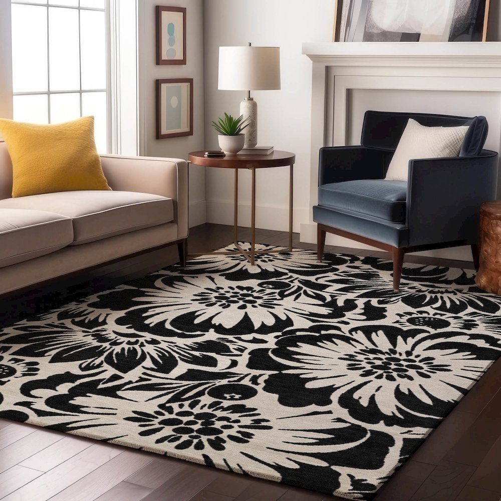 Premium Machine Washable Mayfield  Black 2'6" x 3'10" Rug. Picture 5