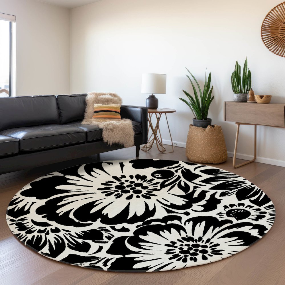 Premium Machine Washable Mayfield  Black 8' x 8' Round Rug. Picture 5