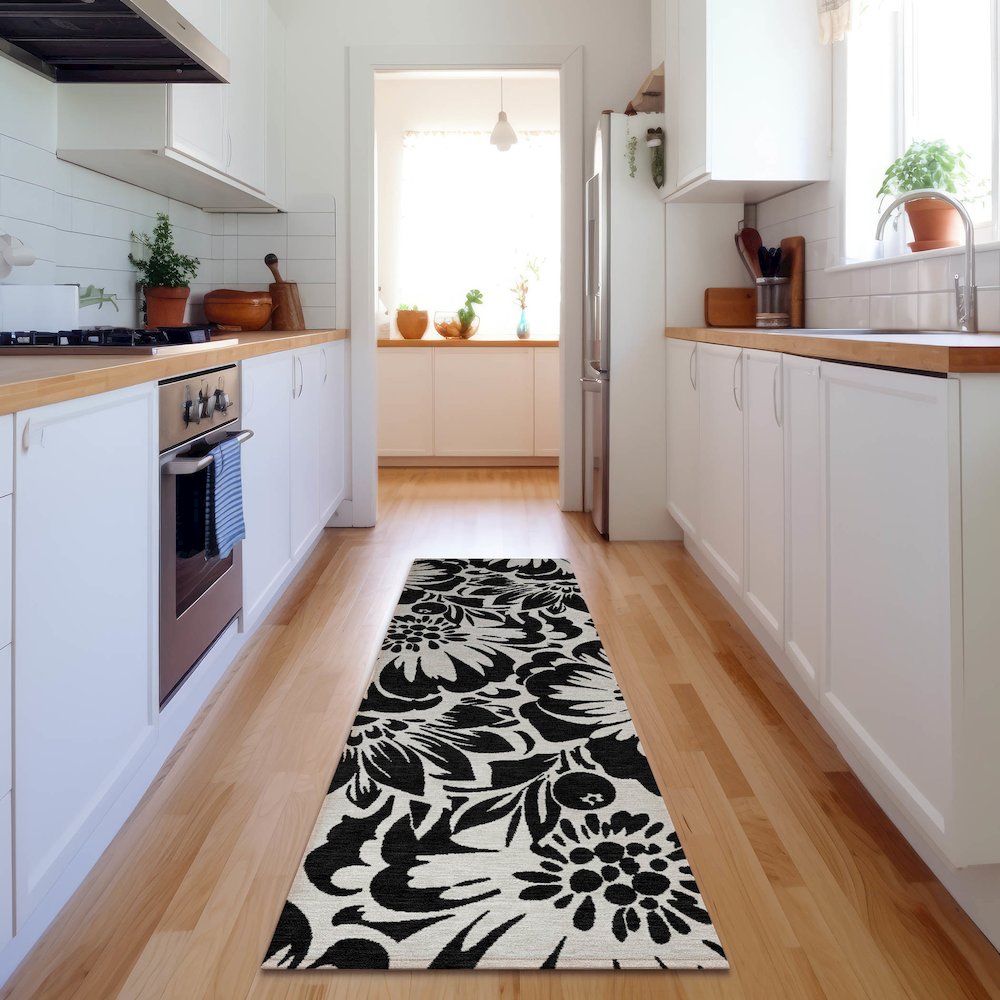 Premium Machine Washable Mayfield  Black 2'3" x 7'6" Runner Rug. Picture 5