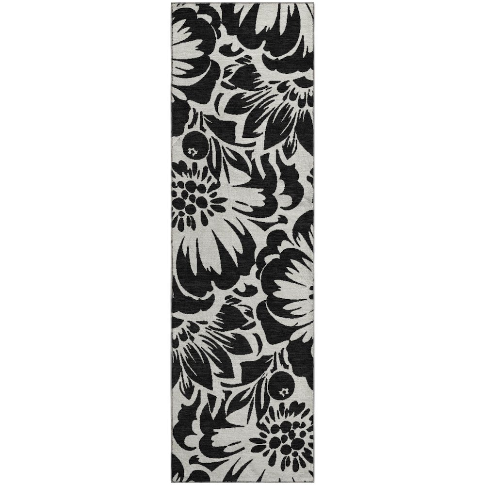 Premium Machine Washable Mayfield  Black 2'3" x 7'6" Runner Rug. Picture 1