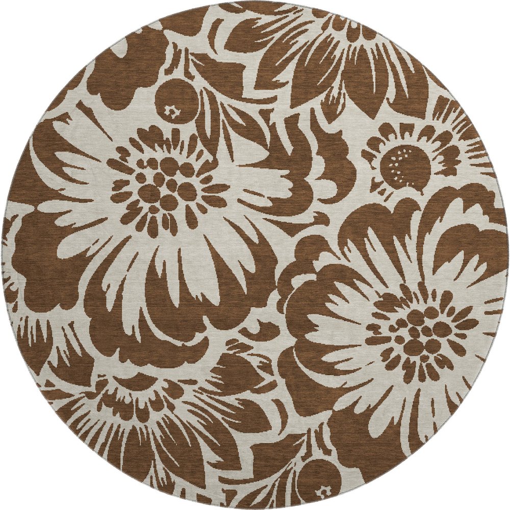 Premium Machine Washable Mayfield  Brown 8' x 8' Round Rug. Picture 1