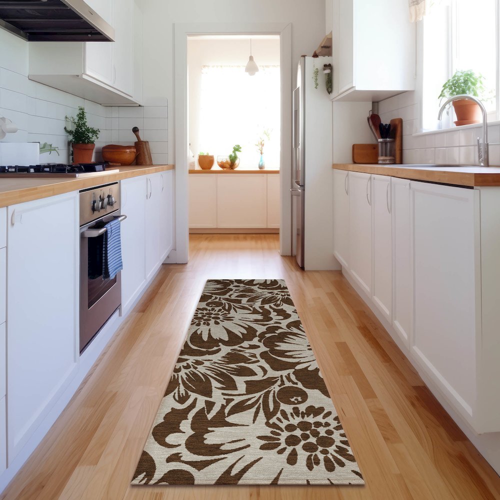 Premium Machine Washable Mayfield  Brown 2'3" x 7'6" Runner Rug. Picture 5