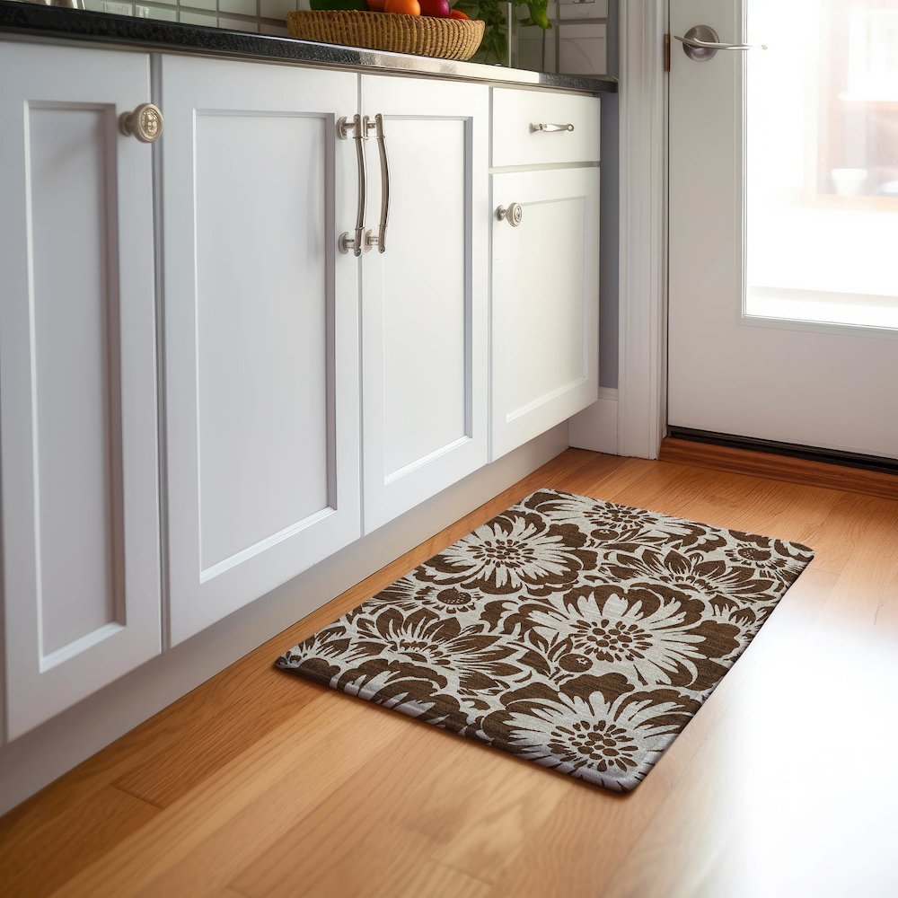 Premium Machine Washable Mayfield  Brown 1'8" x 2'6" Rug. Picture 5