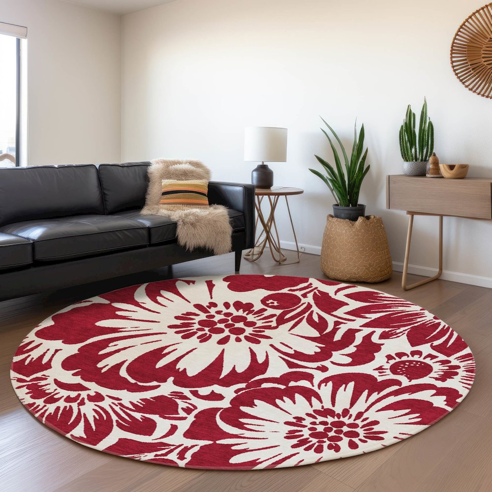 Premium Machine Washable Mayfield  Burgundy 8' x 8' Round Rug. Picture 5