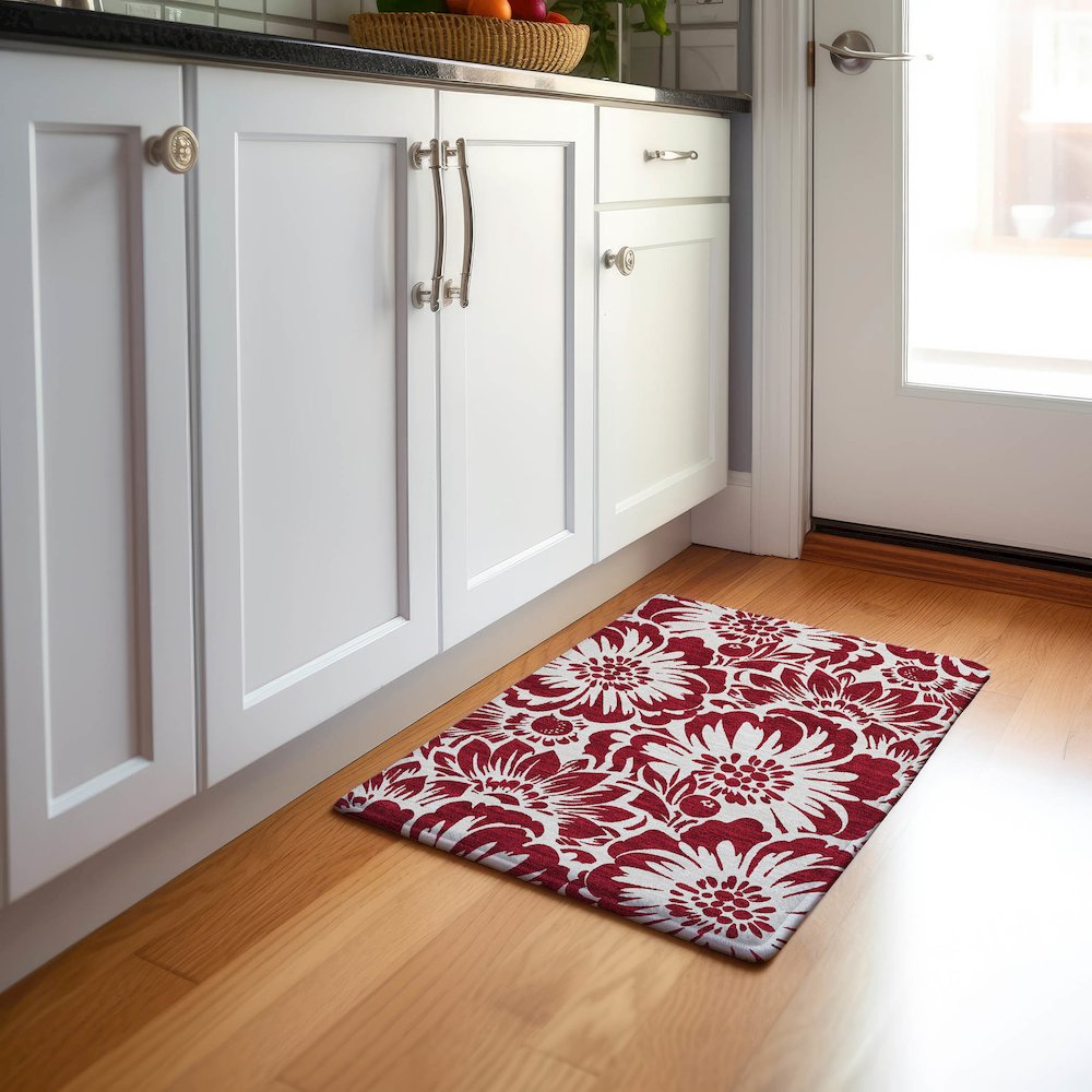 Premium Machine Washable Mayfield  Burgundy 1'8" x 2'6" Rug. Picture 5