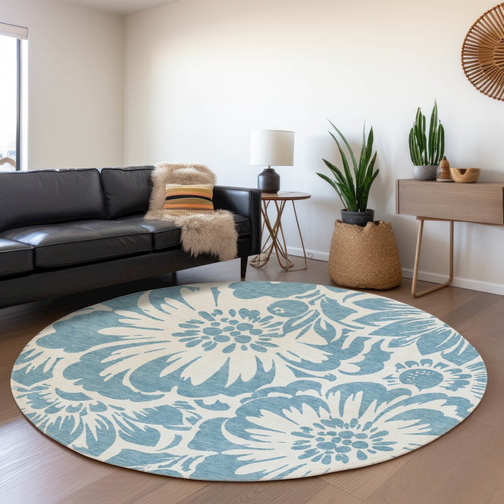 Premium Machine Washable Mayfield  Denim 8' x 8' Round Rug. Picture 5