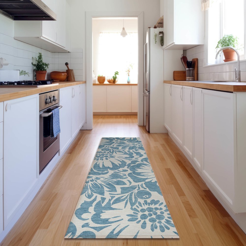 Premium Machine Washable Mayfield  Denim 2'3" x 7'6" Runner Rug. Picture 5