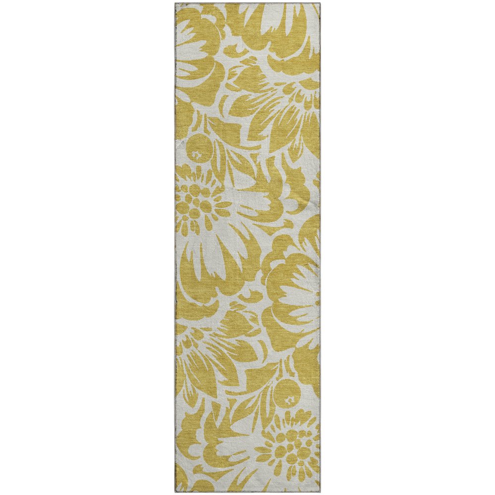 Premium Machine Washable Mayfield  Gold 2'3" x 7'6" Runner Rug. Picture 1