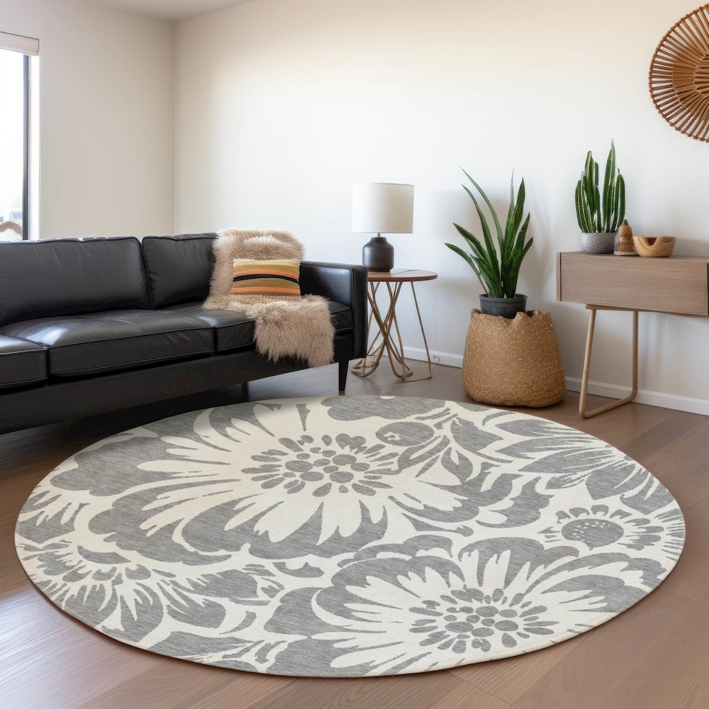 Premium Machine Washable Mayfield  Gray 8' x 8' Round Rug. Picture 5