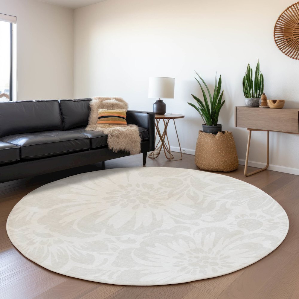 Premium Machine Washable Mayfield  Ivory 8' x 8' Round Rug. Picture 5