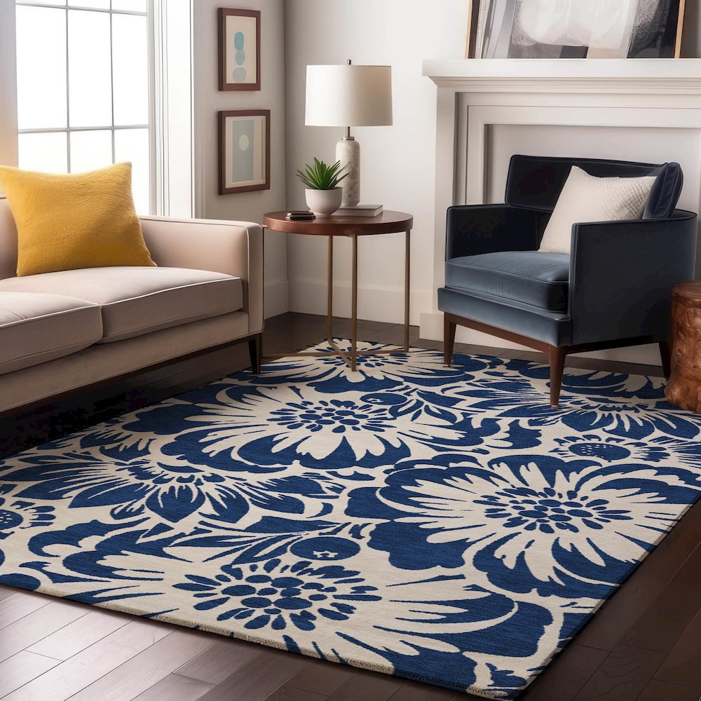 Premium Machine Washable Mayfield  Navy 2'6" x 3'10" Rug. Picture 5