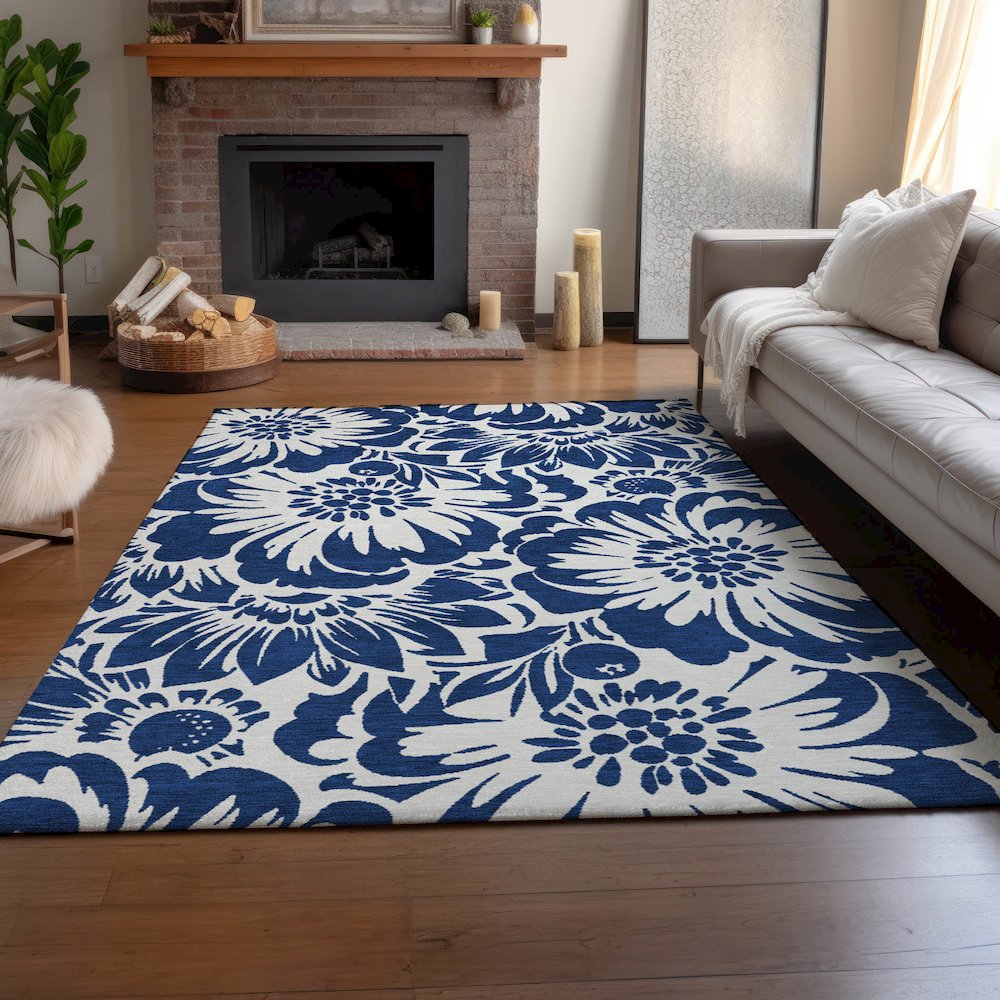 Premium Machine Washable Mayfield  Navy 2'6" x 3'10" Rug. Picture 6