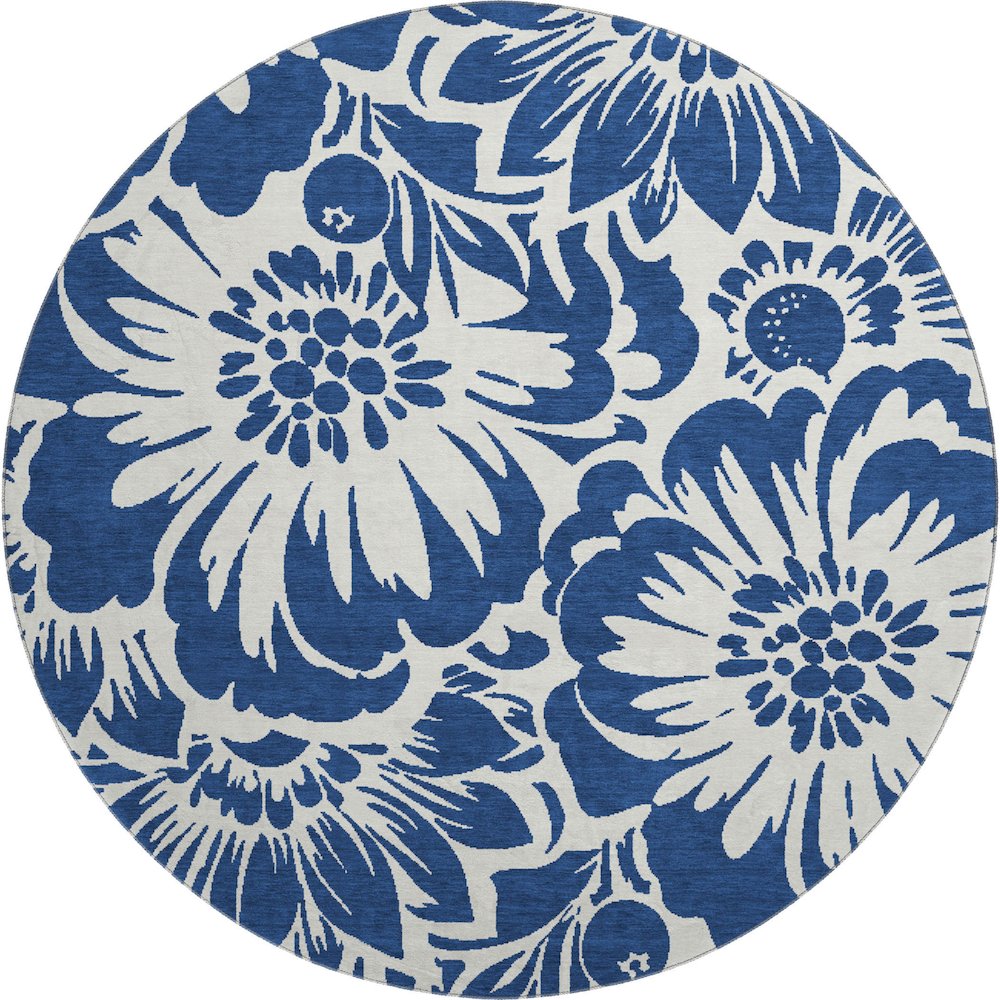 Premium Machine Washable Mayfield  Navy 8' x 8' Round Rug. Picture 1