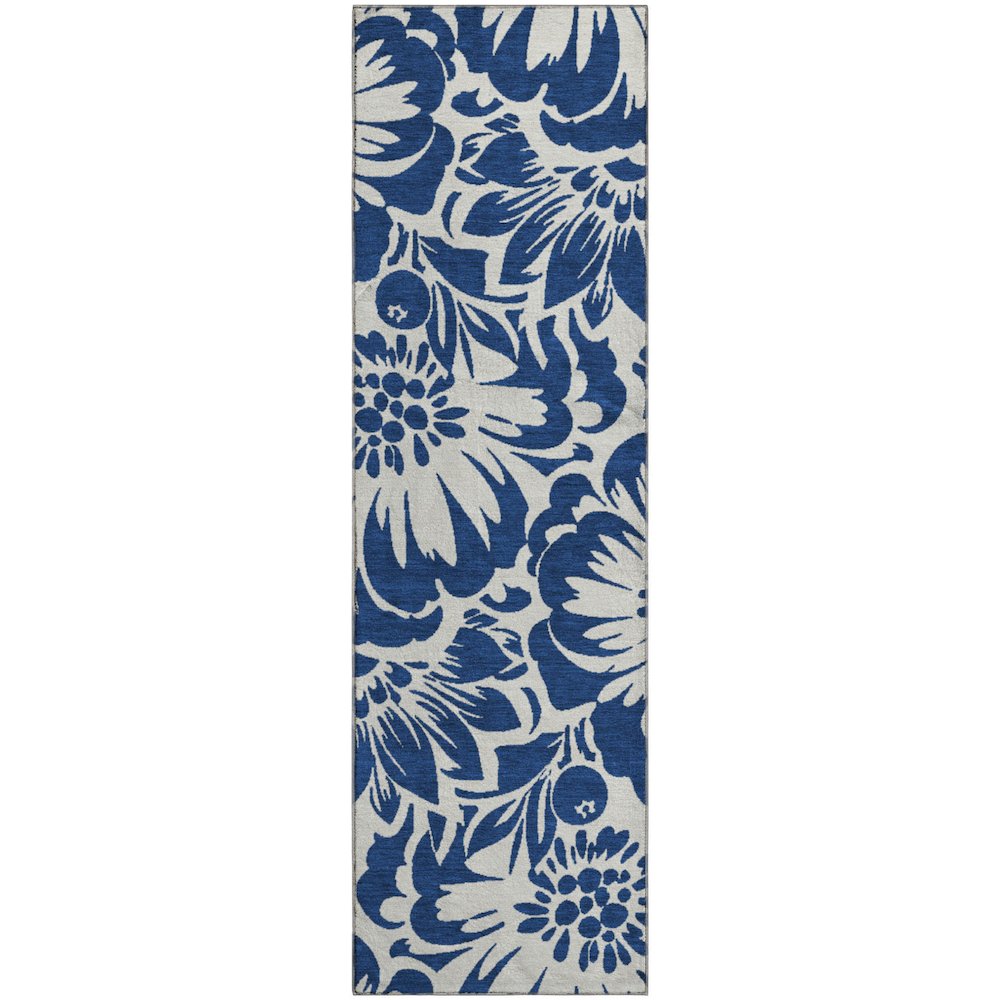 Premium Machine Washable Mayfield  Navy 2'3" x 7'6" Runner Rug. Picture 1