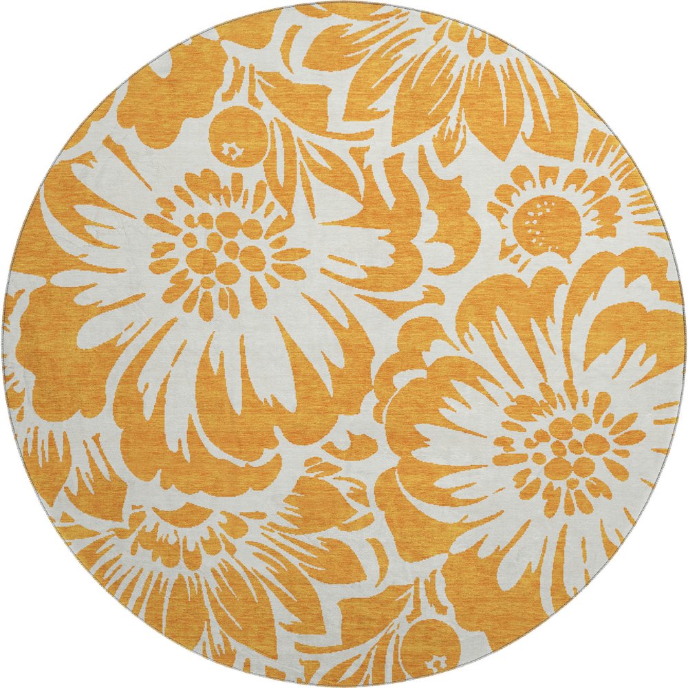 Premium Machine Washable Mayfield  Orange 8' x 8' Round Rug. Picture 1