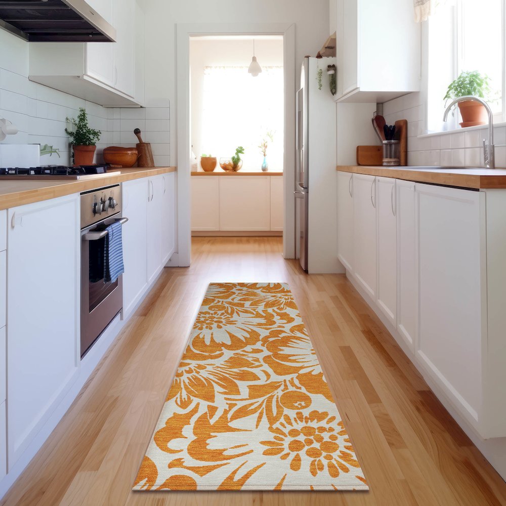 Premium Machine Washable Mayfield  Orange 2'3" x 7'6" Runner Rug. Picture 5