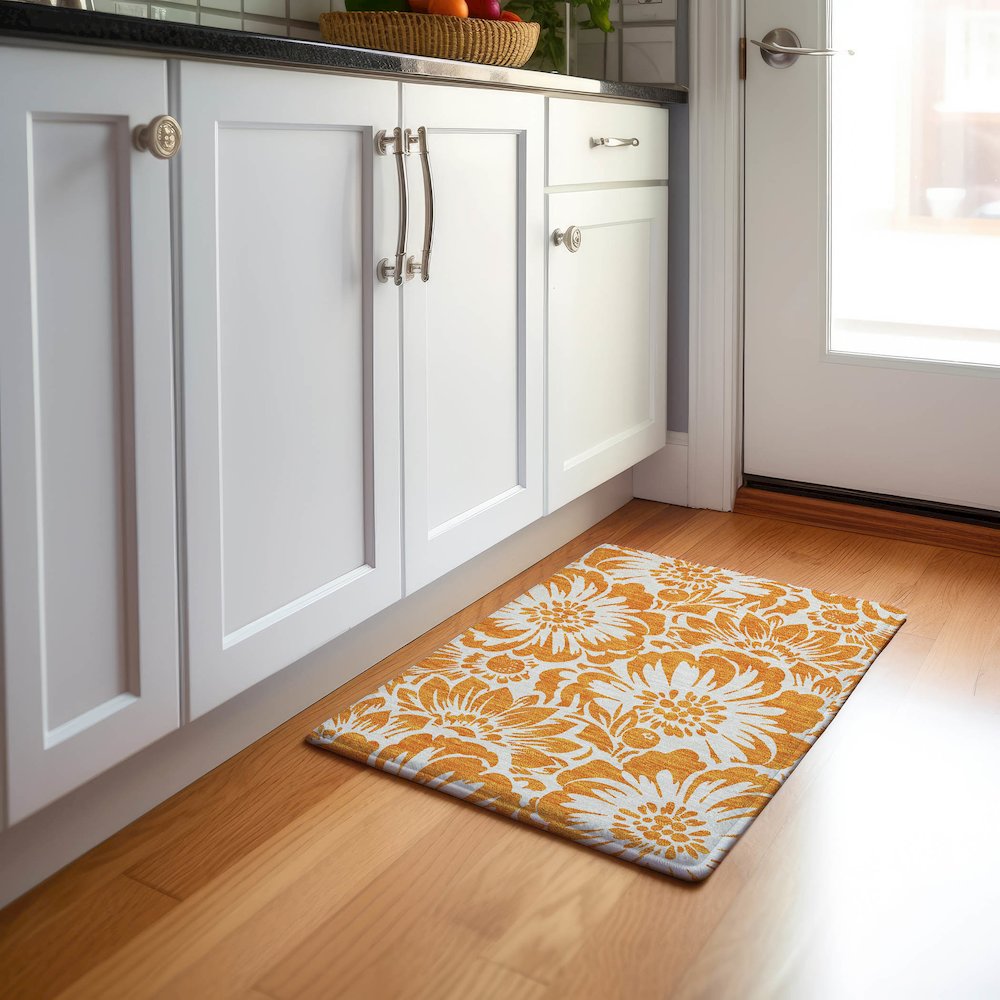 Premium Machine Washable Mayfield  Orange 1'8" x 2'6" Rug. Picture 5