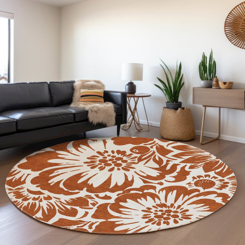 Premium Machine Washable Mayfield  Paprika 8' x 8' Round Rug. Picture 5