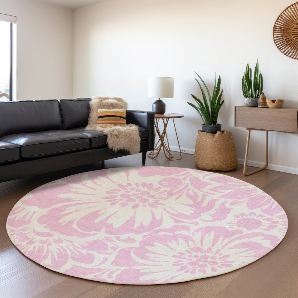 Premium Machine Washable Mayfield  Pink 8' x 8' Round Rug. Picture 5