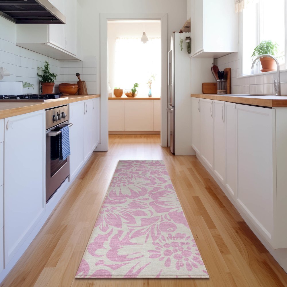 Premium Machine Washable Mayfield  Pink 2'3" x 7'6" Runner Rug. Picture 5