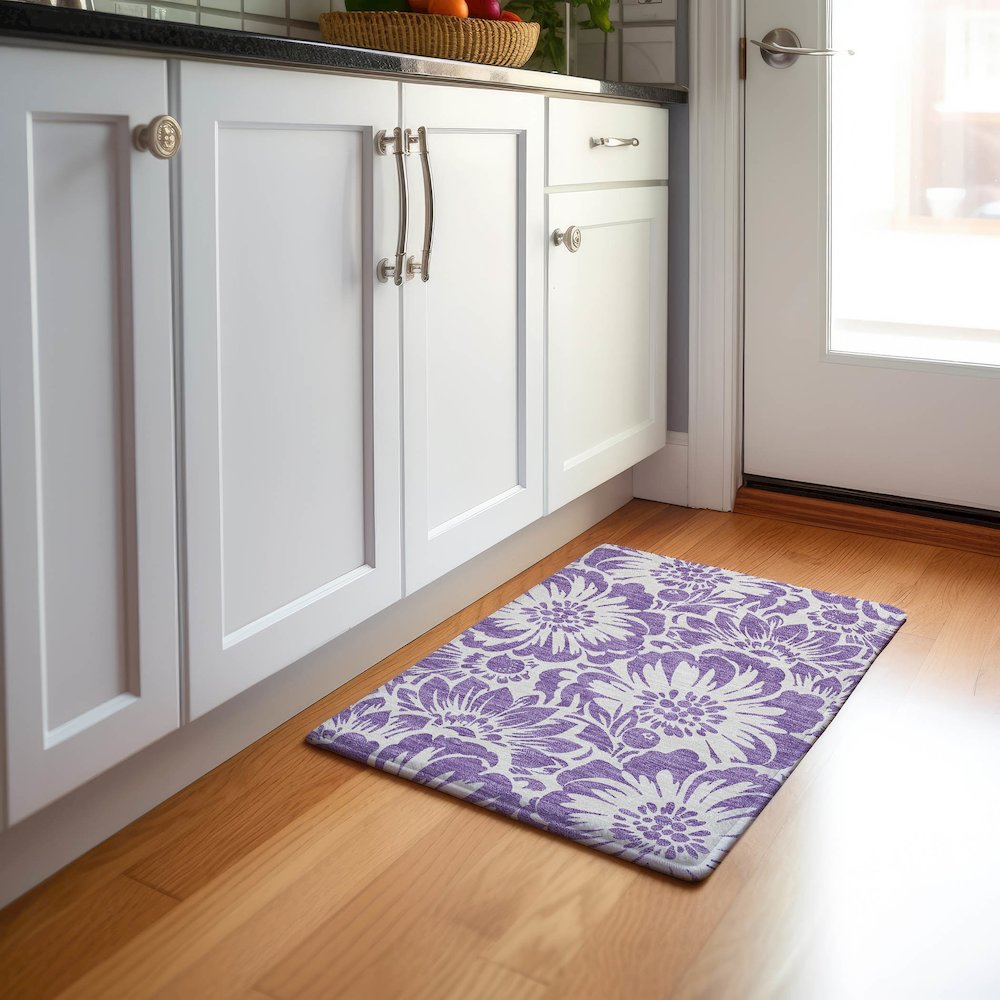 Premium Machine Washable Mayfield  Purple 1'8" x 2'6" Rug. Picture 5