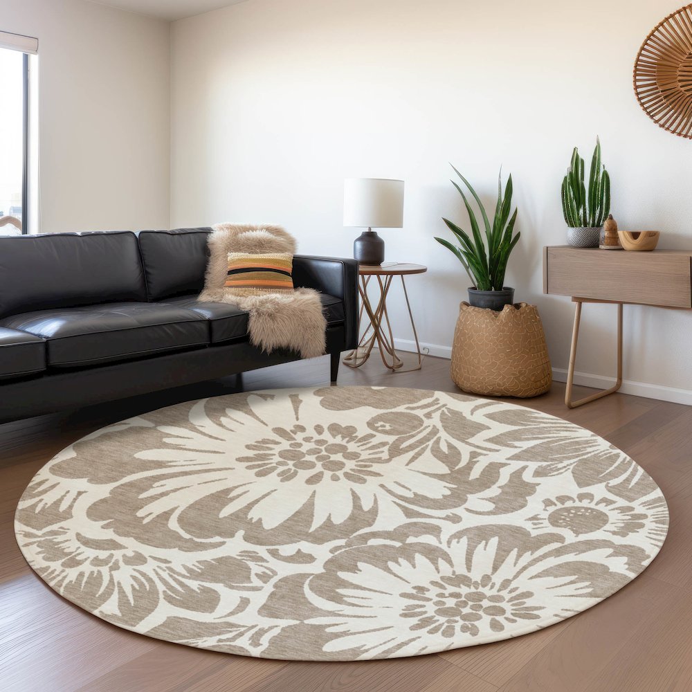 Premium Machine Washable Mayfield  Taupe 8' x 8' Round Rug. Picture 5