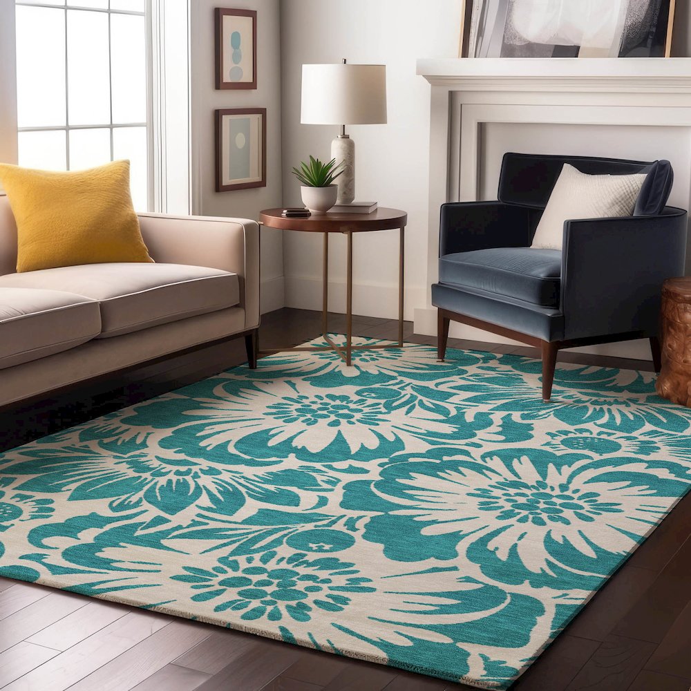 Premium Machine Washable Mayfield  Teal 2'6" x 3'10" Rug. Picture 5