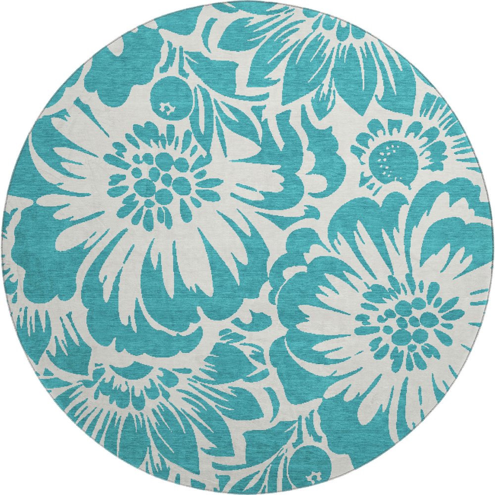 Premium Machine Washable Mayfield  Teal 8' x 8' Round Rug. Picture 1