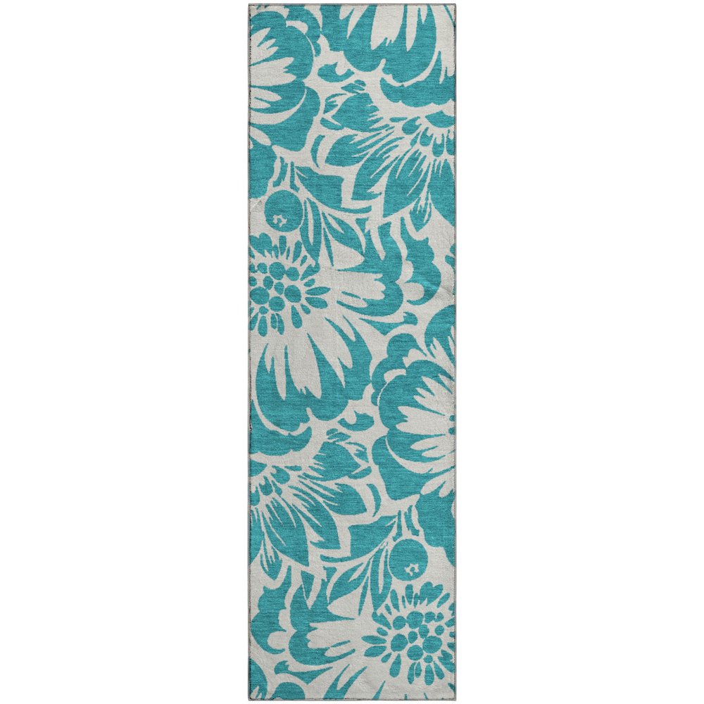 Premium Machine Washable Mayfield  Teal 2'3" x 7'6" Runner Rug. Picture 1