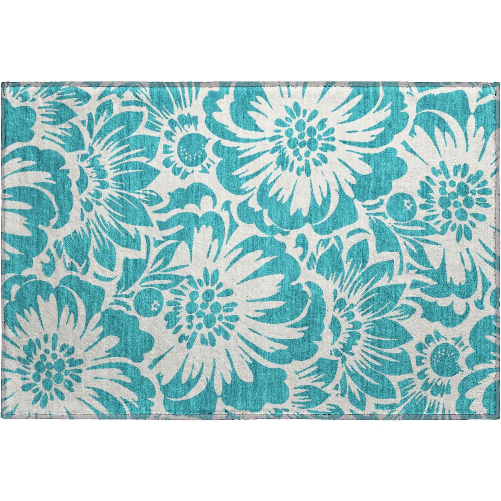 Premium Machine Washable Mayfield  Teal 1'8" x 2'6" Rug. Picture 1