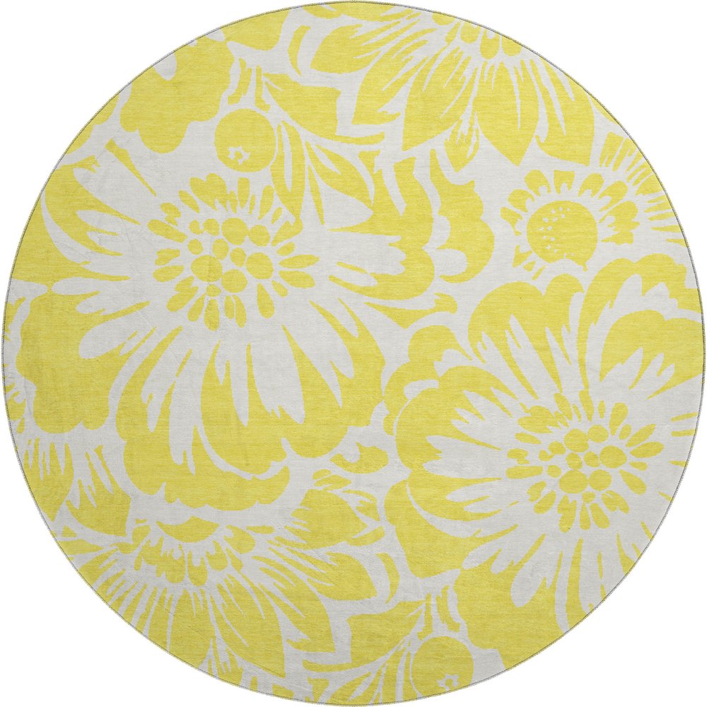 Premium Machine Washable Mayfield  Yellow 8' x 8' Round Rug. Picture 1