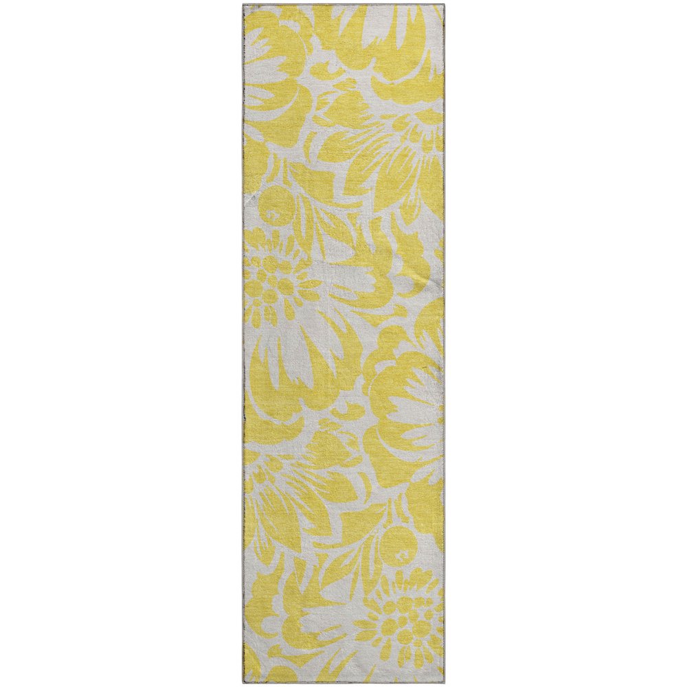 Premium Machine Washable Mayfield  Yellow 2'3" x 7'6" Runner Rug. Picture 1