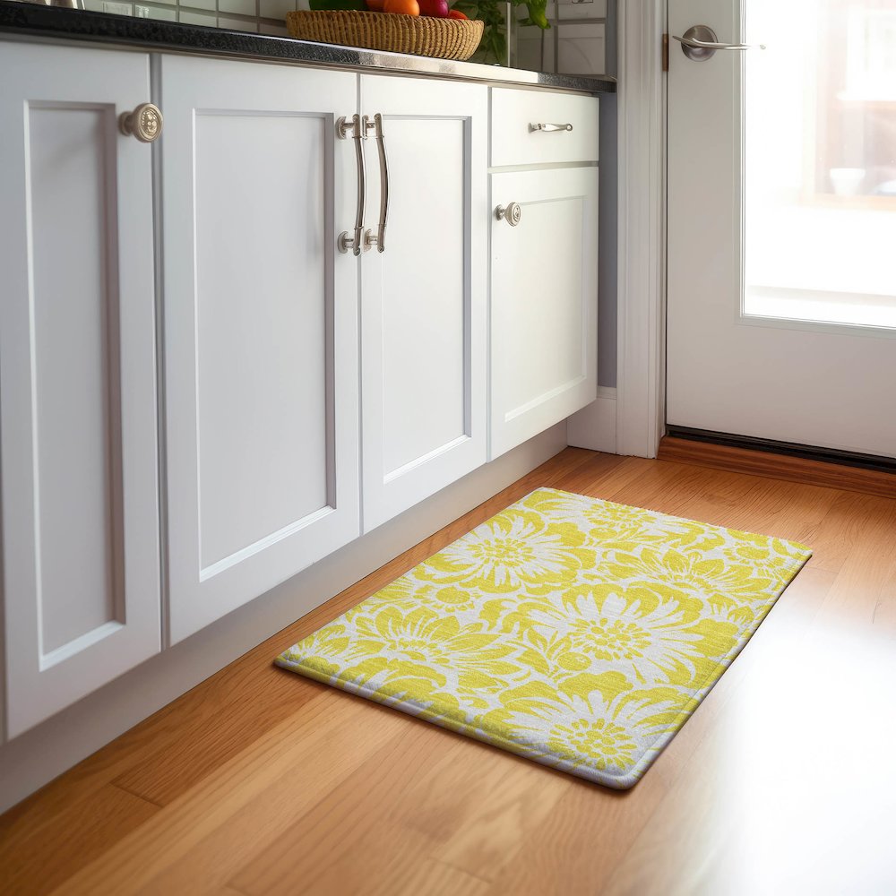 Premium Machine Washable Mayfield  Yellow 1'8" x 2'6" Rug. Picture 5