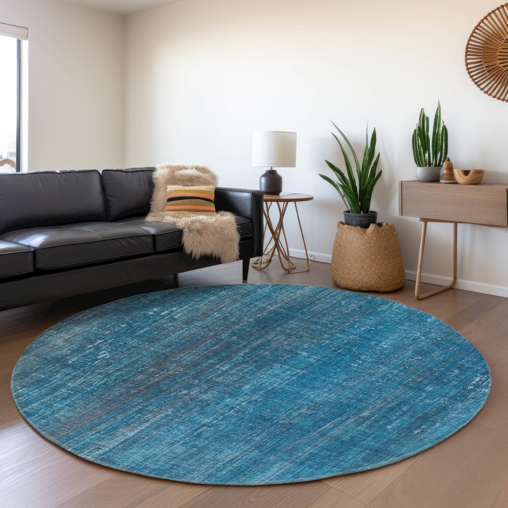 Premium Machine Washable Mayfield  Blue 8' x 8' Round Rug. Picture 5