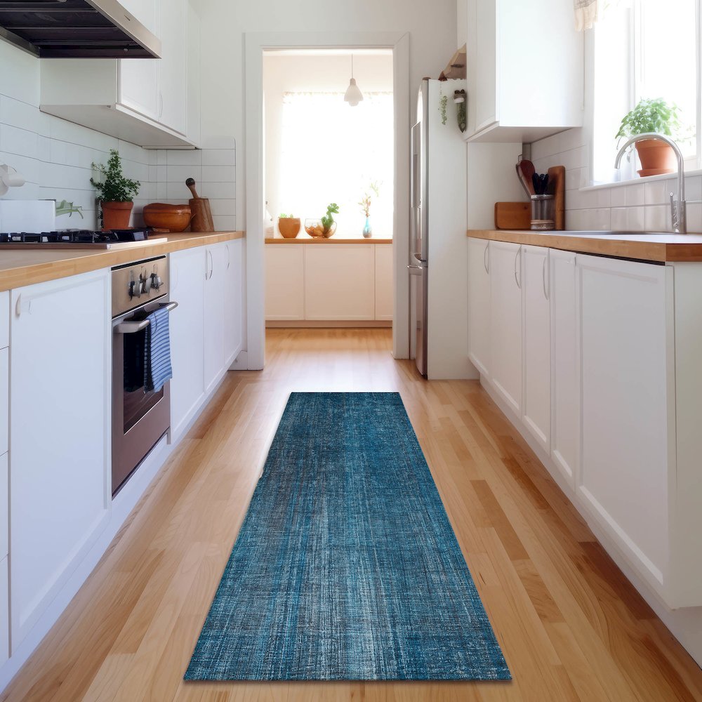 Premium Machine Washable Mayfield  Blue 2'3" x 7'6" Runner Rug. Picture 5