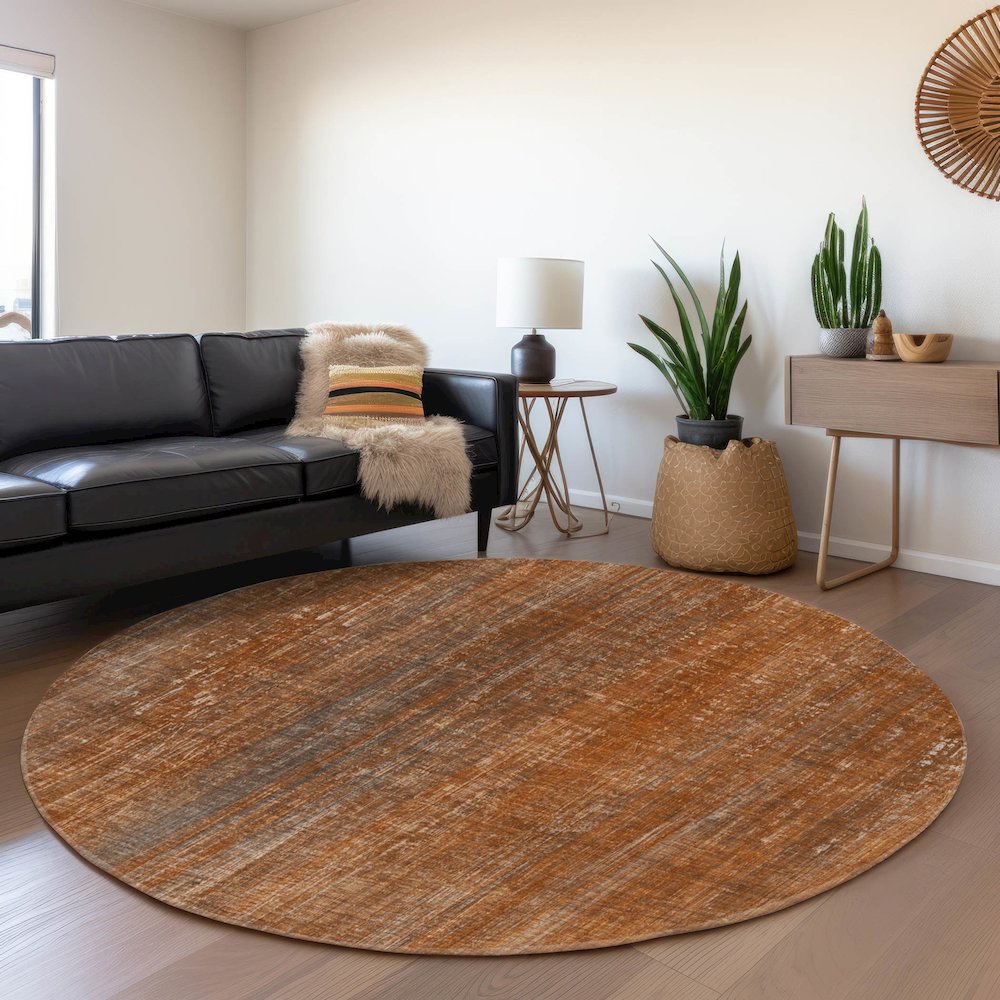 Premium Machine Washable Mayfield  Paprika 8' x 8' Round Rug. Picture 5
