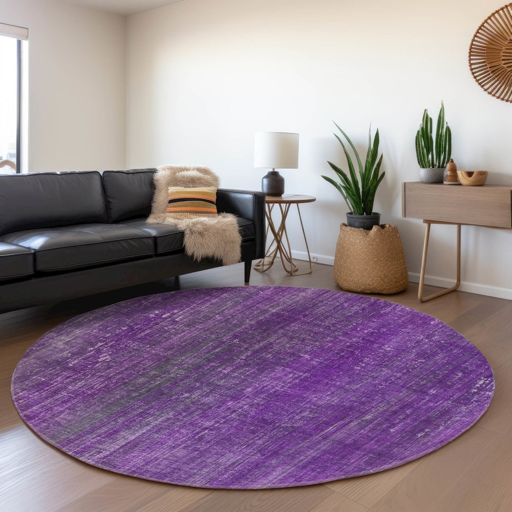 Premium Machine Washable Mayfield  Purple 8' x 8' Round Rug. Picture 5