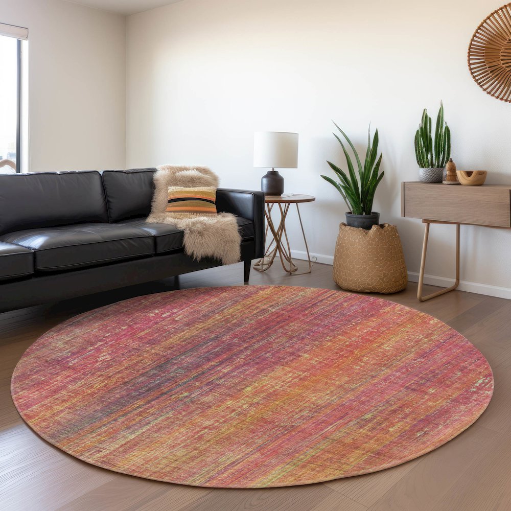 Premium Machine Washable Mayfield  Red 8' x 8' Round Rug. Picture 5