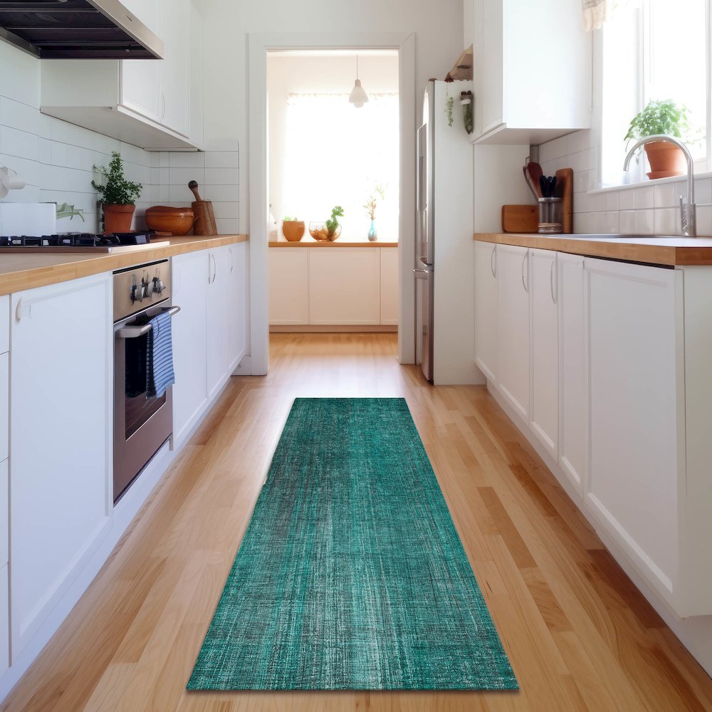 Premium Machine Washable Mayfield  Teal 2'3" x 7'6" Runner Rug. Picture 5