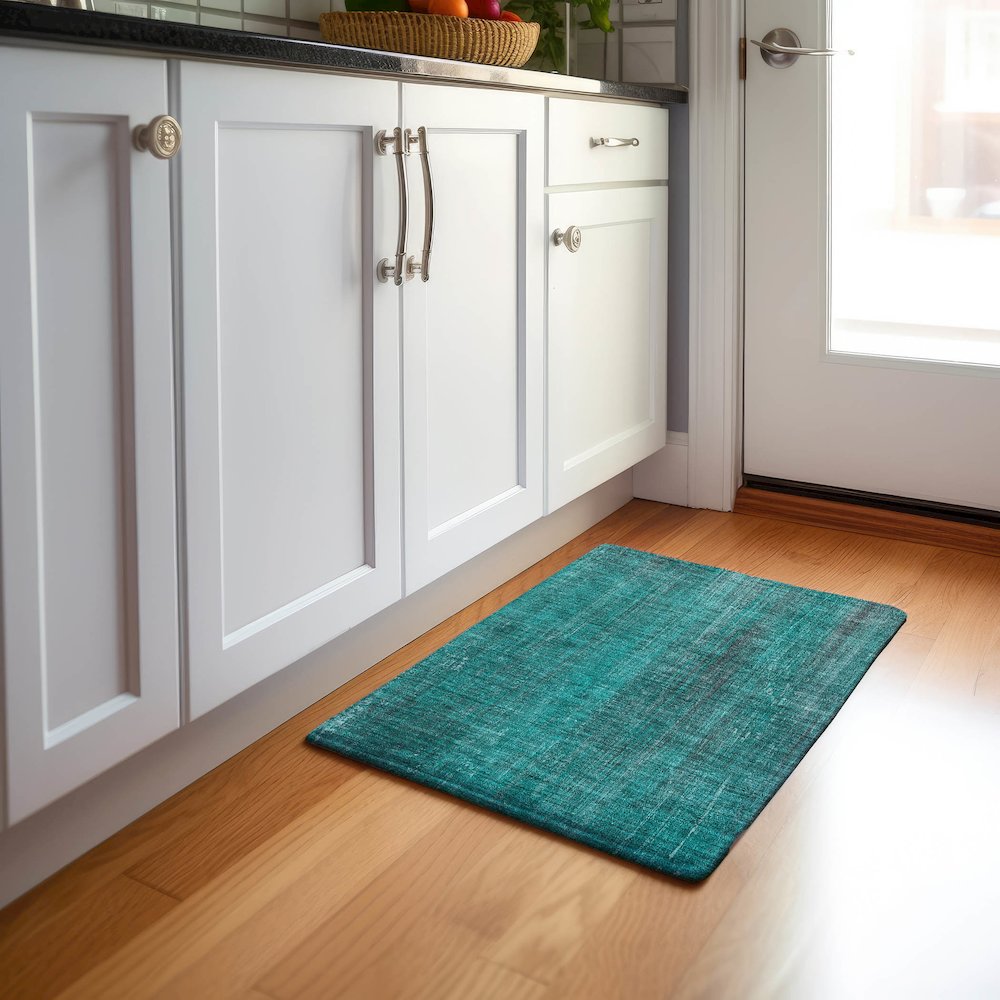 Premium Machine Washable Mayfield  Teal 1'8" x 2'6" Rug. Picture 5