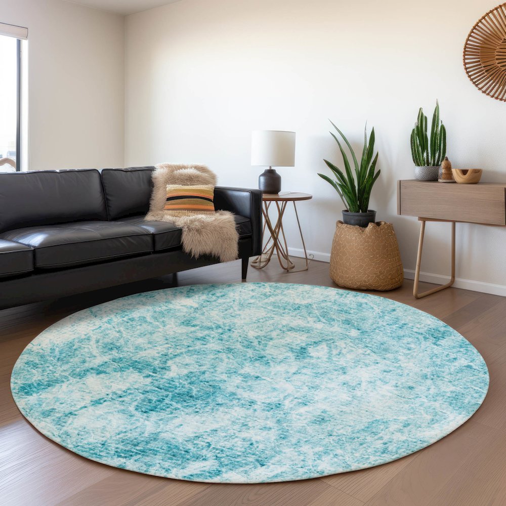 Premium Machine Washable Mayfield  Teal 8' x 8' Round Rug. Picture 5