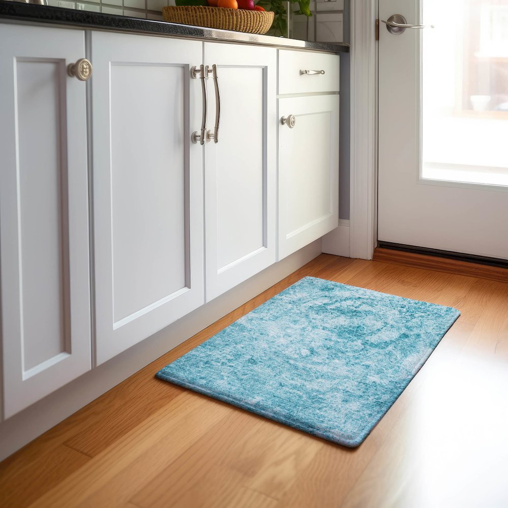Premium Machine Washable Mayfield  Teal 1'8" x 2'6" Rug. Picture 5