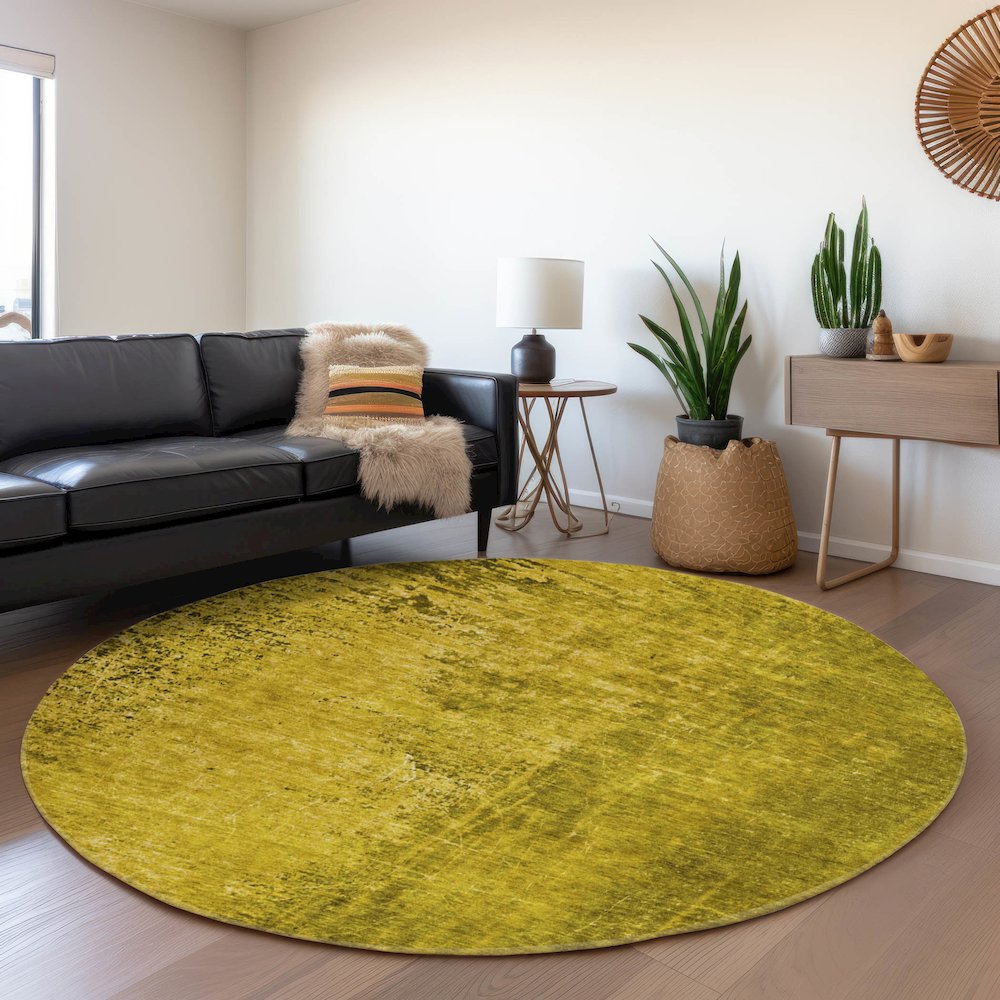 Premium Machine Washable Mayfield  Gold 8' x 8' Round Rug. Picture 5