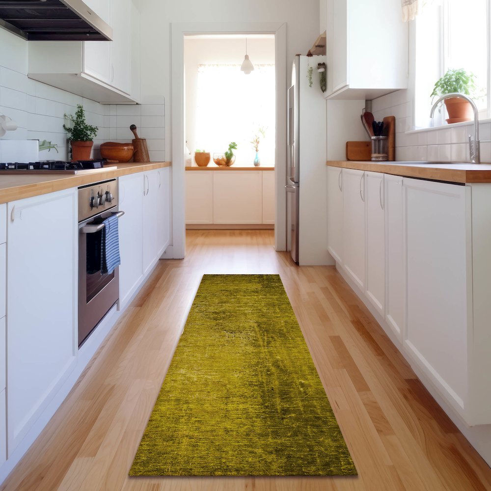 Premium Machine Washable Mayfield  Gold 2'3" x 7'6" Runner Rug. Picture 5