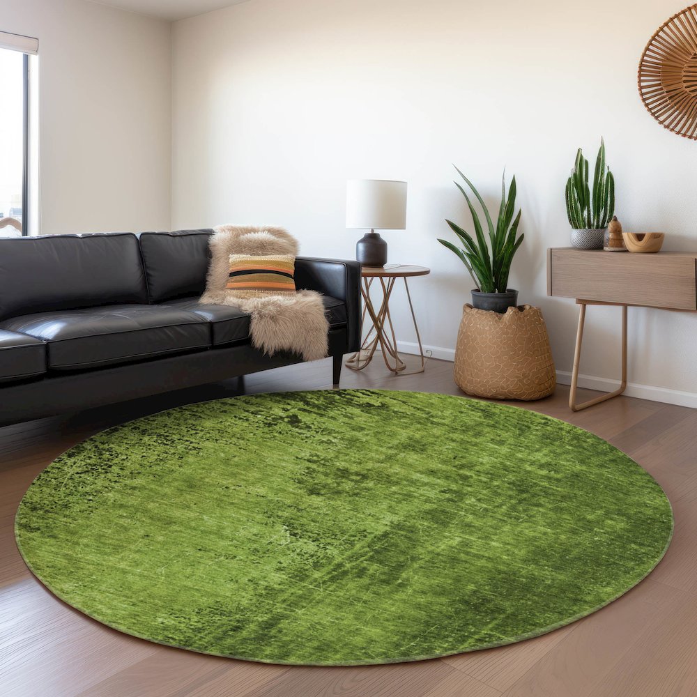 Premium Machine Washable Mayfield  Green 8' x 8' Round Rug. Picture 5